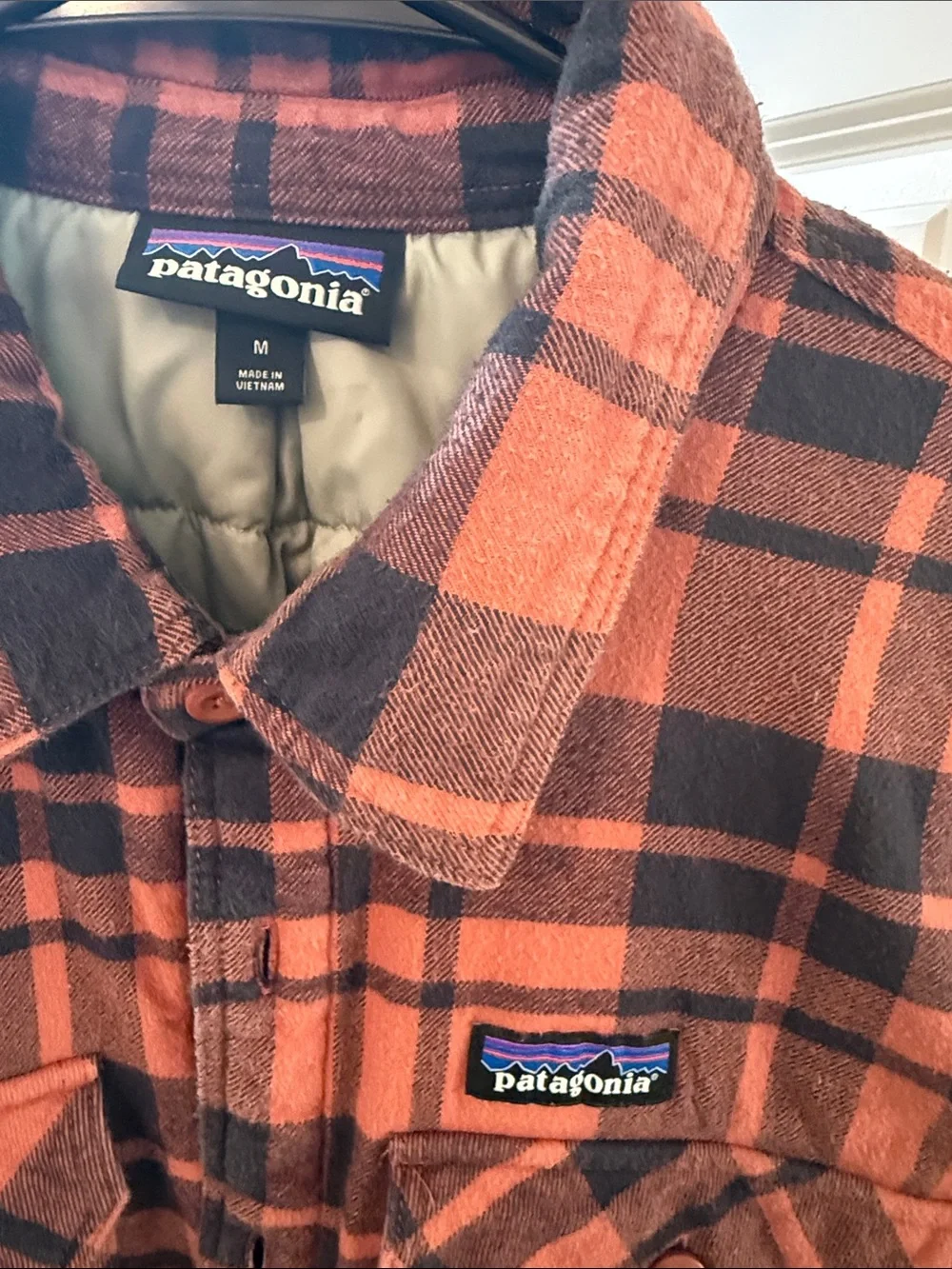 Patagonia Men’s insulated Orange Plaid Flannel Jacket